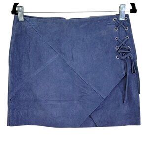 BLANKNYC Womens Blue Lace Up Mini Skirt Suede‎ Leather Lined Size 28 NWT
